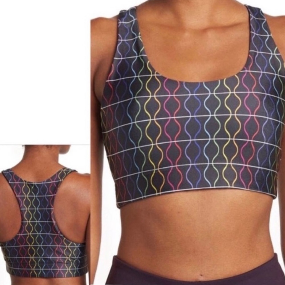 TEREZ Sports Bra in Black Rainbow Sound Waves